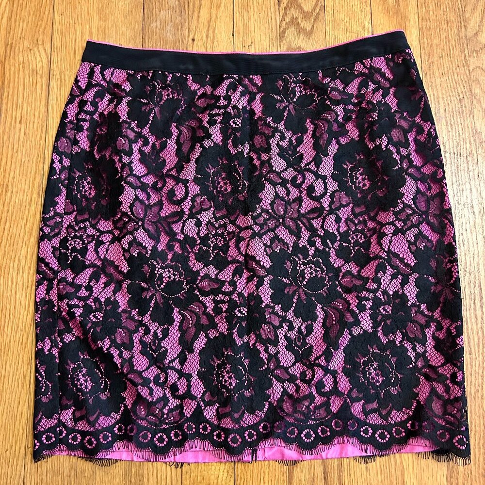 NWT Anthropologie Yoana Baraschi Pink & Black Lace Overlay Skirt 6